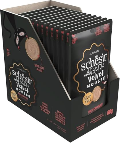 Schesir After Dark, Filetes de Pollo con Ternera en Caldo, Alimento Húmedo Completo para Gatos, en Bolsas, Sin Cereales, Alto Contenido en Proteínas, Rico en Hidratación, 12 x 80g