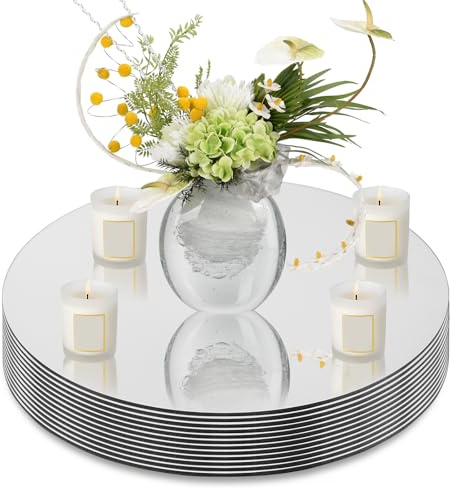Cheardia 12 Pack Round Mirror Candle Plate Set - 12 Inch Mirror Centerpieces for Tables Circle Glass Mirror Trays 1.7mm Thick Mirror Tiles for Wedding Decorations, Party, Wall Decor