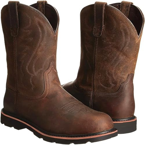 Botas de equitación (38-48), botas occidentales, punta redonda/bordado, sin cordones/tubo medio, antideslizante/transpirables, para otoño invierno/hombres mujeres, 47, A
