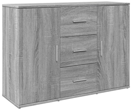 vidaXL Sideboard, Kommode mit Schubladen Türen Griffen, Beistellschrank für Wohnzimmer Flur, Anrichte Highboard, Grau Sonoma Holzwerkstoff