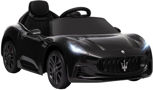 AIYAPLAY Maserati Gran Turismo Folgore con licenza elettrica per bambini, veicolo elettrico a 12V con telecomando 2.4G, fari a LED, musica, clacson, MP3, auto per bambini da 3 a 5 anni, nero