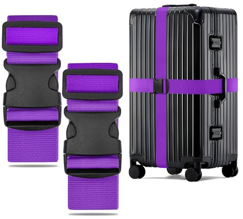 Wisyok 2 Pièces Sangle de Bagage, Sangle Valise Voyage Réglables Jusqu'à 250 cm Maximum, Ceinture Valise Attrayantes, Sangle pour Valise Sécurisées, Sangles à Bagages, Sangle de Valise (Violet)