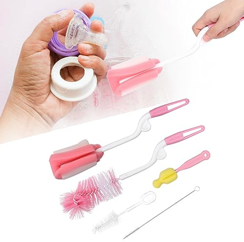 Biberon in vetro, 5 pezzi, set di spazzole per la pulizia dei biberon per bambini, paglia, biberon, spugna