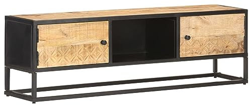 Gecheer TV-Schrank mit Geschnitzter Tür 130x30x40 cm Raues Mangoholz Lowboard TV Möbel Tisch Board Fernsehtisch Fernsehschrank HiFi-Schrank