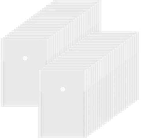 KEILEOHO 50 Stück Dokumententasche A6 Transparent, Kunststoff Transparente Dokumentenmappe mit Druckknopf für Dokumente Organisieren, 120 x 170 x 1,6 mm