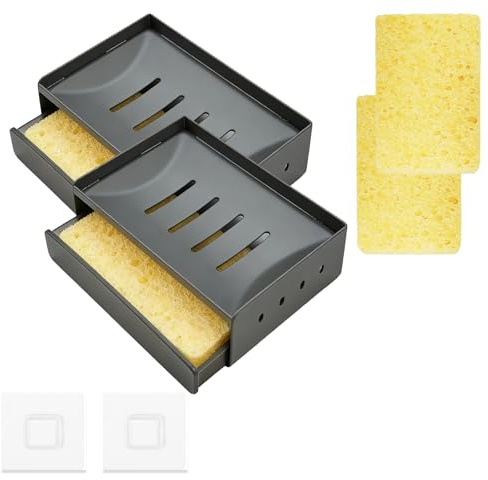 Aupawdy 2 Stück Seifenschale, Seifenhalter ohne Bohren Edelstahl Selbstklebend, Seifenhalter Wandmontage, Double Layer Draining Soap Box für die Dusche, Küche Schwammhalter