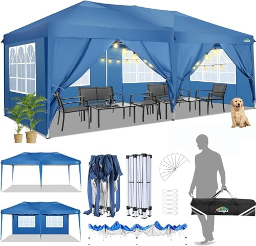 COBIZI Pavillon 3x6 m, Faltpavillon 3x6 wasserdicht stabil Faltzelt Anti-UV Faltbarer Pavillons Outdoor 3x6m mit 6 Seitenwänden für Garten, Party, Hochzeit, Picknick, Markt, Blau