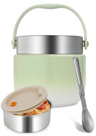 Otauoaea Récipient Alimentaire Isothermes Chaud 1200ml, Vert | Boîte Alimentaire Isotherme, Acier Inoxydable, Avec Cuillère Pliante, Pour École, Bureau, Extérieur
