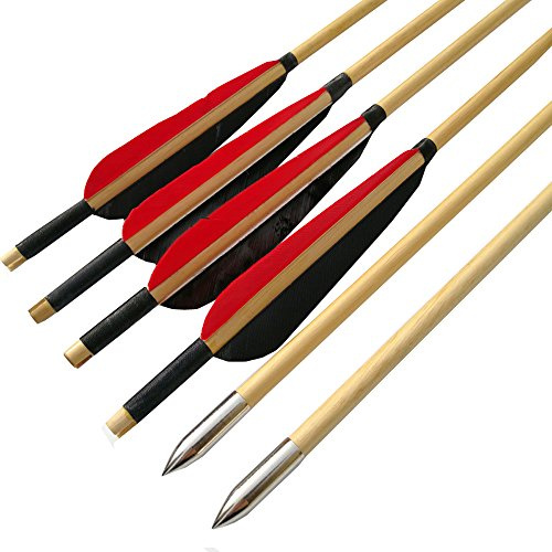 SHARROW 12st Bågskytte Pilar Träpilar Traditionell Träpil Handgjord Målpilar med 5 tum Naturfjädrar för Recurve Båge Långbåge (Typ 1)