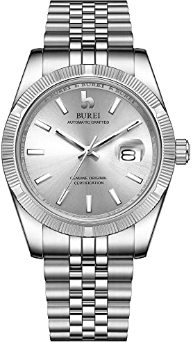 BUREI Herren Automatikuhr Luxus Business Wasserdicht Edelstahl Uhren für Männer, Self-Winding
