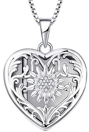 YL Sonnenblume Herz Medaillon Halskette 925 Sterling Silber Du bist mein Sonnenschein Medaillon Foto Bild Anhänger Halskette für Damen, Kette 45 + 3CM