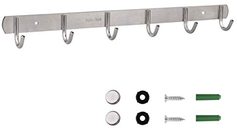 MaoXinTek Hakenleiste Kleiderhaken mit 6 Haken, Rostfreiem Garderobenhaken Edelstahl Wand-Garderobe Platzsparende Garderobenleiste für Schlafzimmer Schrank Badezimmer Küche, 43cm