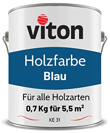 Viton Holzfarbe in Blau - 0,7 Kg Holzlack Seidenmatt - Wetterschutzfarbe für Außen - 3in1 Grundierung & Deckfarbe - Profi-Holzschutzlack - KE31 - RAL 5010 Enzianblau