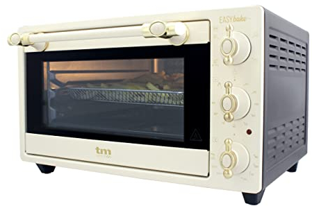 TM Electron EASYBAKE TMPHO020REB minihorno diseño retro con función de freidora sin aceite, 20litros, temperatura regulable 80ºC a 250ºC, 5 funciones, incluye 4 accesorios.