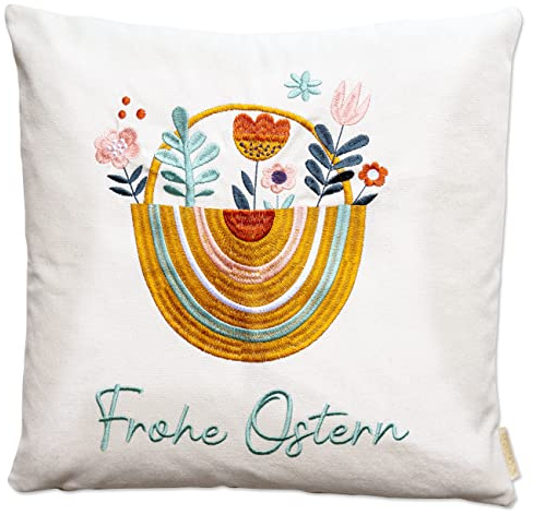 Papierdrachen Kissenbezug für Oster-Dekoration in Boho-Style - mit dem Spruch Frohe Ostern - in Grösse 40x40cm - saisonale Wohnzimmer-Deko Set 01