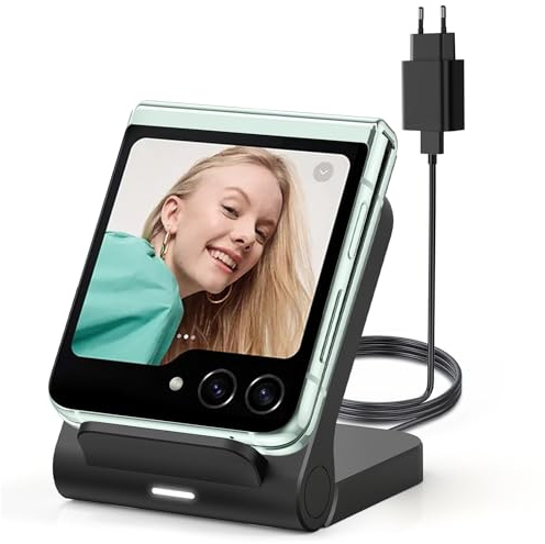 Geyo Wireless Charger for Samsung Galaxy Z Flip, 15W Fast Wireless Charging Stand, Compatible with Z Flip 7/6/5/4, for Motorola Razr/Razr+/Razr Ultra 2025, Non-Fold (QC3.0 Adapter Included) Black