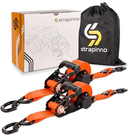 Strapinno 2PCs Retractable Ratchet Tie-Down Straps,5,000 lbs Break Strength- 2 in x 12 ft Heavy Duty Ratchet Strap with Safety Lock S Hooks for Motorcycles, ATVs, UTVs, Lawn Equipment & Cargo-Orange