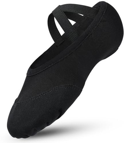 Aiseyi Zapatillas de ballet para niña, zapatillas de ballet, elásticas, de piel dividida, suela de piel, zapatos de baile, lona de malla, empalme de ballet, zapatos de ballet para mujer, zapatos de