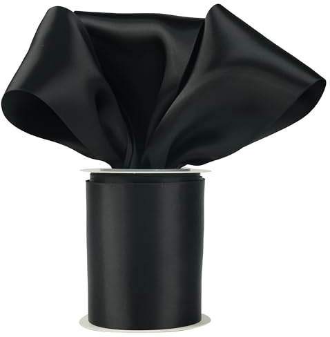DINDOSAL Black Double Faced Satin Ribbon 3 Inch Thick Black Ribbon for Wedding Decor, Chair Sash, Gift Wrapping, Party Favor, Flower Arrangement, Craft Supplies, Bows - 10Yards