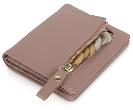 Moorle Damen Geldbörse, Kleines Damen Portemonnaie, Hellrosa Leder Geldbeutel Geldbörse Münzfach Damen, Portemonnaie mit Reißverschluss Mehreren Kartenfächer für Feste Geschenk