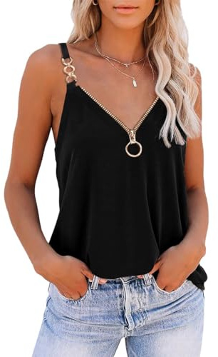 GRMLRPT Débardeur pour Femme Bretelles Tshirt sans Manches Camisole de Base Camis Débardeur Sexy Ete Tunique Metal Bretelle Tank Tops Haut (Noir,L)