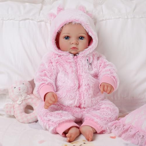 BABESIDE Reborn Babypuppen Mädchen 17 Zoll Cali Realistische Babypuppen Weicher Stoffkörper Lebensechte Neugeborenenpuppe Offene Augen Reborn Kleinkindpuppe Sieht aus wie eine echte Babypuppe