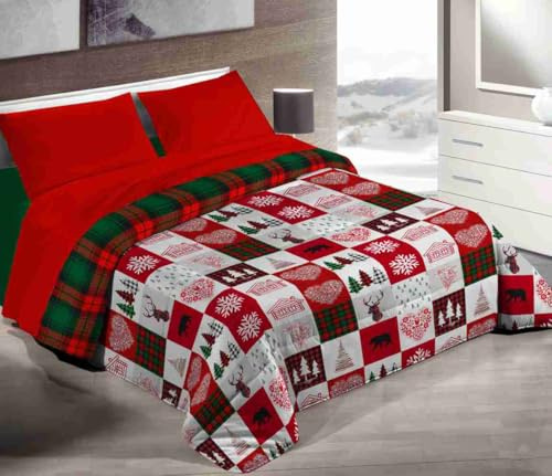 Tata Home Trapunta Invernale Singola in Calda Morbida Microfibra Piumone Piumino Autunno Inverno Coperta Letto Trapuntata Fantasia Tirolese Misura 170X260 cm Dis.4 Patchwork Rosso