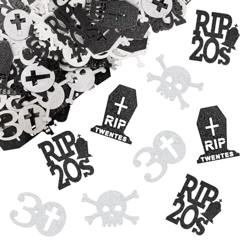 Konfetti 30 Geburtstag Deko,100 Stück Rip 20s Deko Konfetti,Deko 30 Geburtstage Mann Frau,Tischdeko 30 Geburtstag,30. Geburtstage Schwarz Silber,Rip Twenties Dekoration Confetti für Geburtstagsdeko 30