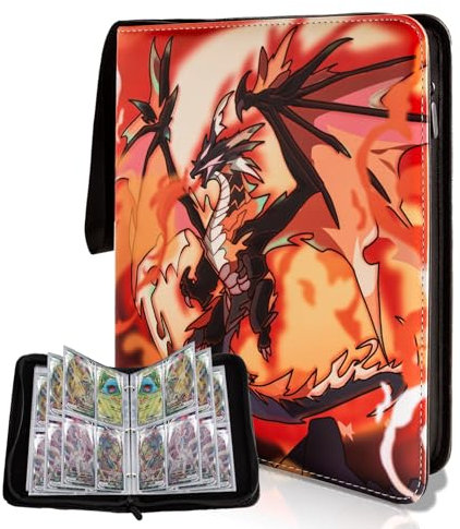 REDORELA Sammelkarten-Album 50 Seiten 400 Taschen Sammelalbum-für-Pokemon Karten, Wasserdicht PU Leder Reißverschluss Toploadend Binder für Sammelkarten, Geschenk für kinder Jungen Mädchen(Orange 400)