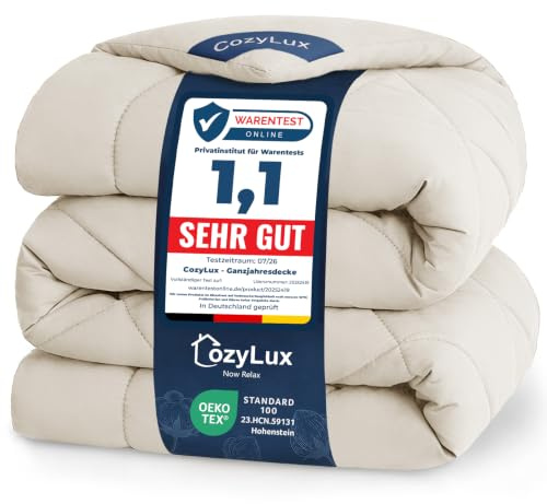 CozyLux Bettdecke 200x200cm für 4 Jahreszeiten - Bettdecke Ohne Bezug 2x2m Mikrofaser - Füllung 300GSM - Steppdecke mit 4 Eckschlaufen, Oeko-TEX 100, Maschinenwäsche, 200x200, Beige