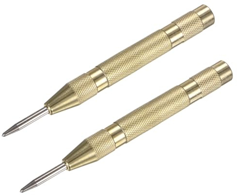 M METERXITY 2 Punzones Centrales Automáticos, 133 mm, Acero de Alta Velocidad, con Resorte, Para Placas de Acero, Tableros de Madera con Impacto Ajustable y Rompeventanas [Tono Dorado]