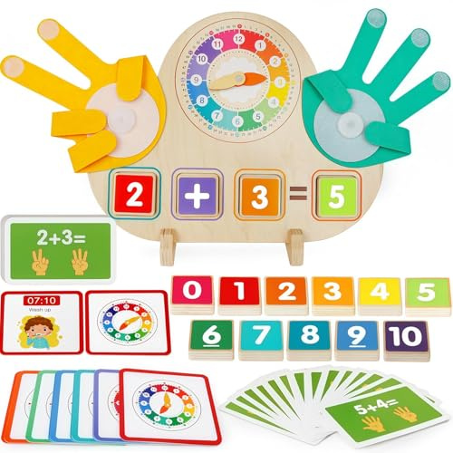 Goorder Spielzeug ab 3 4 5 Jahre, Montessori Spielzeug ab 3 Jahre Holzspielzeug Fingerzählmathe Uhr Geschenke Jungen Mädchen, Geschenk Vorschule Geburtstag Neujahr ab 3-9 Jahre für Jungen Mädchen