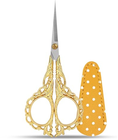 Vintage Forbici da Ricamo Piccole, Oro in Acciaio Inossidabile Forbici Ricamo Forbici Artigianali Taglienti con Copertura PU per Il Filo del Tessuto Needlework