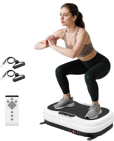 SPORTNOW Plataforma Vibratoria, 50 Velocidades 3 Programas, Plataforma Vibración Muscular con Pantalla LED, Mando a Distancia, Bandas Elásticas, para Entrenamiento Corporal Completo, Ejercicio en Casa