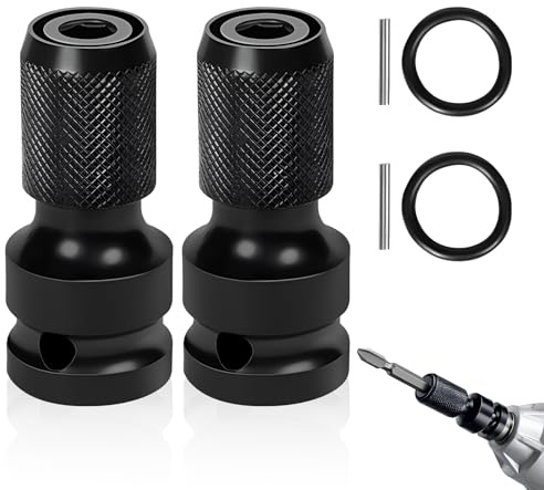 2 Pack 1/2 Square Drive to 1/4 Hex Shank Socket Impact Wrench Adapter | Quick Release Chuck Converter for Impact Driver Ratchet Wrench Driver Drill Screwdriver Bit Holding Socket Black