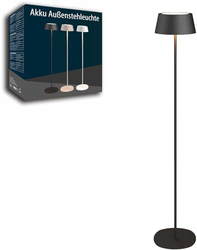 Northpoint Akku LED Stehleuchte dimmbar kabellos höhenverstellbar bis 120cm warmweiß Stehlampe In- und Outdoor Garten Balkon Terrasse Metall (Schwarz)