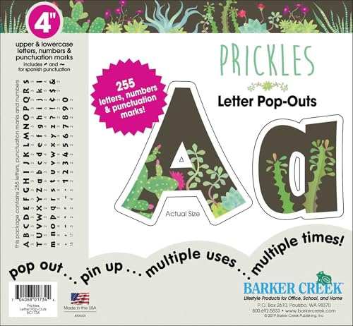 Barker Creek Letter Pop-Outs, 4 Prickles, Multicolor Designer Letters for Bulletin Boards, Breakrooms, Reception Areas, Signs, Displays, And More! 4, 255 Characters per Set (1734)