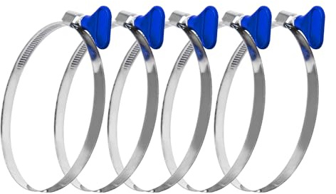 POWERTEC 70250 6 Inch Key Hose Clamp, Thumb Screw Key Adjustable Stainless Steel Hose Clamps for Dust Collection, Dust Collector and Dryer Vent Hose, Pipe Clamp, RV Clamp, Worm Gear Clamp, 5 pack