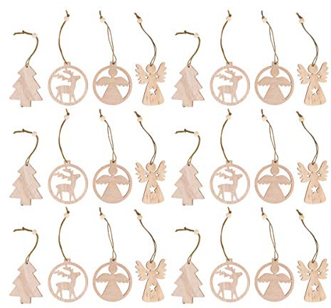 Amosfun Holz Weihnachtsbaumanhänger Mit Engel Und Baum Design Feine Holzsterne Anhänger Für Festliche Dekoration an Baum Türen Und Wänden Saisonale Weihnachtsdeko