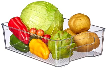 Relaxdays Kühlschrank Organizer, Lebensmittel Aufbewahrung, HBT 9 x 21,5 x 32 cm, Kühlschrankbox m. Griffen, transparent