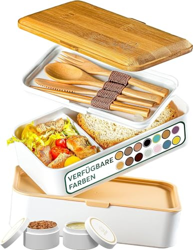 Umami Lunchbox mit Besteck, 2 Saucenbehältern als Brotdosen Salat, Snack Bento Box, Auslaufsicher Brotdose Erwachsene, Inkl. Zubehör Brotdose mit Fächern für Meal Prep