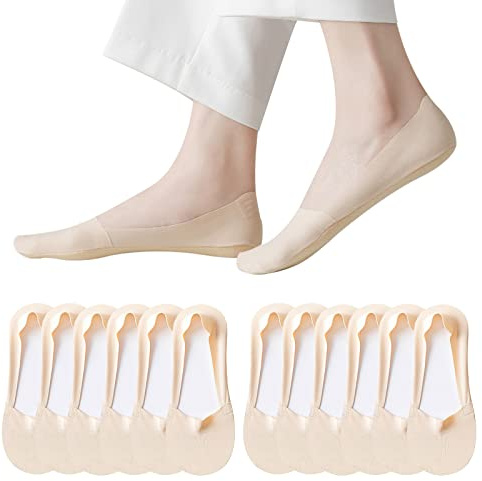 Caudblor 6 Pares Calcetines Atlético Invisibles Mujer Antideslizante Calcetines Cortos Gris Desnudo Negro 36-39 40-43 (NUDE, 40-43)