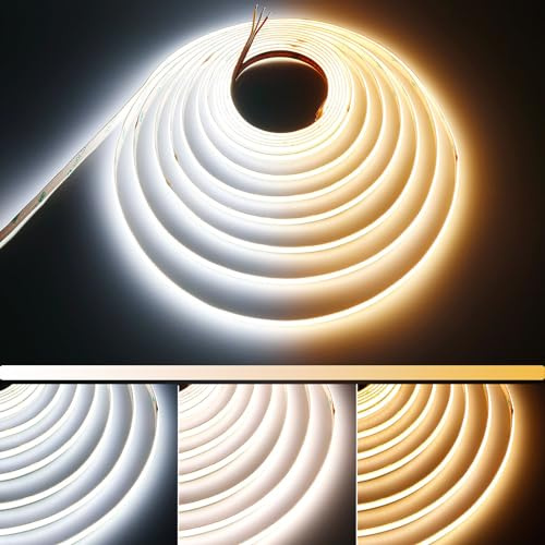 GOMING 24V 5M CCT COB LED Remsa 2700-6500K LED Strip 7+7W/M 624LED/M CRI93+ | IP20 Ej Vattentät Flexibel Självhäftande LED Tejp Lämplig för Heminredning(CCT Styrenhet och Strömförsörjning ingår Inte)