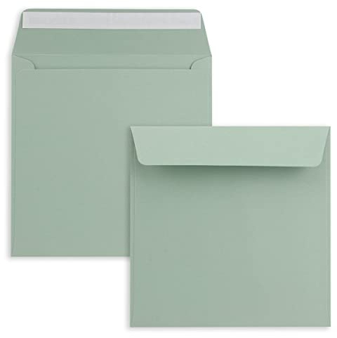 25 x Kuverts in Eukalyptus (Grün) - quadratische Brief-Umschläge - 15,5 x 15,5 cm - Haftklebung - matte Oberfläche - formstabile Post-Umschläge