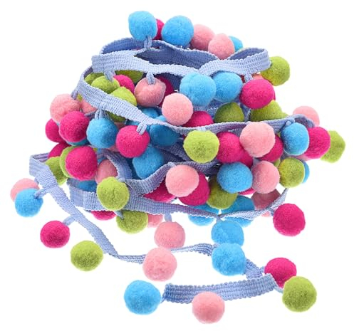 QUARKZMAN Franja de Borlas de Pom Pom de 2 Yardas, Cinta de Costura para Manualidades DIY, Accesorio para Decoración de Cortinas, Ropa y Cojines, Arcoíris