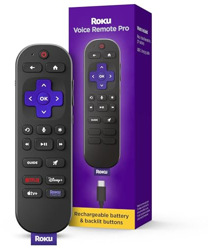 Roku Voice Remote Pro (2nd Ed.) | Rechargeable TV Control With Hands-free Voice Controls, Backlit Buttons & Lost Remote Finder - Compatible With All Roku TV, Players & Audio