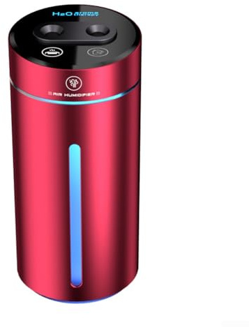 FACULX Humidificateur d'air pour voiture, diffuseur d'aromathérapie, lumières d'ambiance pleines, pour nano pulvérisation à double trou, réservoir d'eau de 380 ml (rouge)