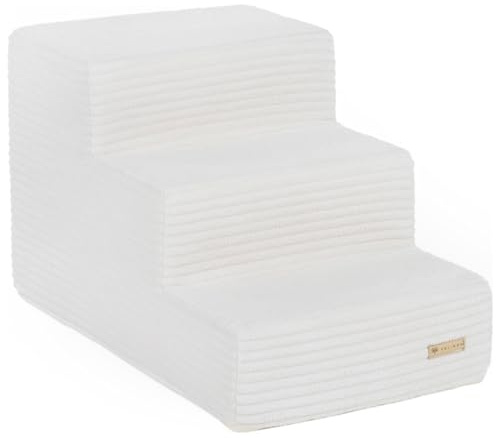 Hundetreppe mit 3 Stufen Katzentreppe Haustiertreppe Einstiegshilfe Schaumstoff (Farbe: cremefarben-b (Cord))