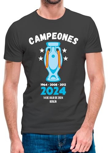Camiseta de Manga Corta España campeona de la Eurocopa 2024 (11- Camiseta Talla S)(Gris ratón Manga Corta)