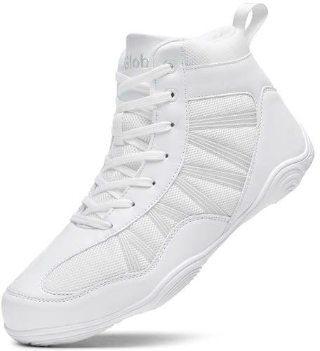 DimaiGlobal Men's Wrestling Shoe Boxing Shoes Zero Drop Sole High Top Fighting Shoes Fitness Sneaker Powerlifting Bodybuilding Weightlifting Training Shoes White